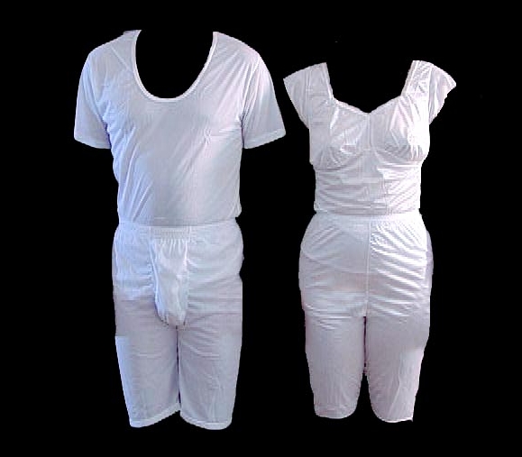 Mormon Temple Garment Underwear. White and covers everything from knee to elbow.